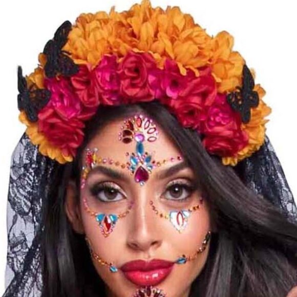 Sugar Skull 2Pc Costume Women Sizes S M L for  Dia da Muertos Day The Dead Dress - Picture 8 of 12